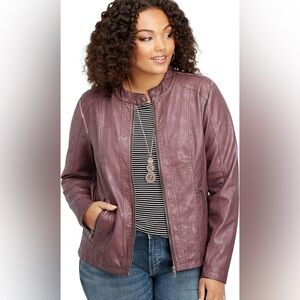 MAURICE’S Faux Leather Bomber Jacket 2X 25.5” p2p Dusty Purple EUC